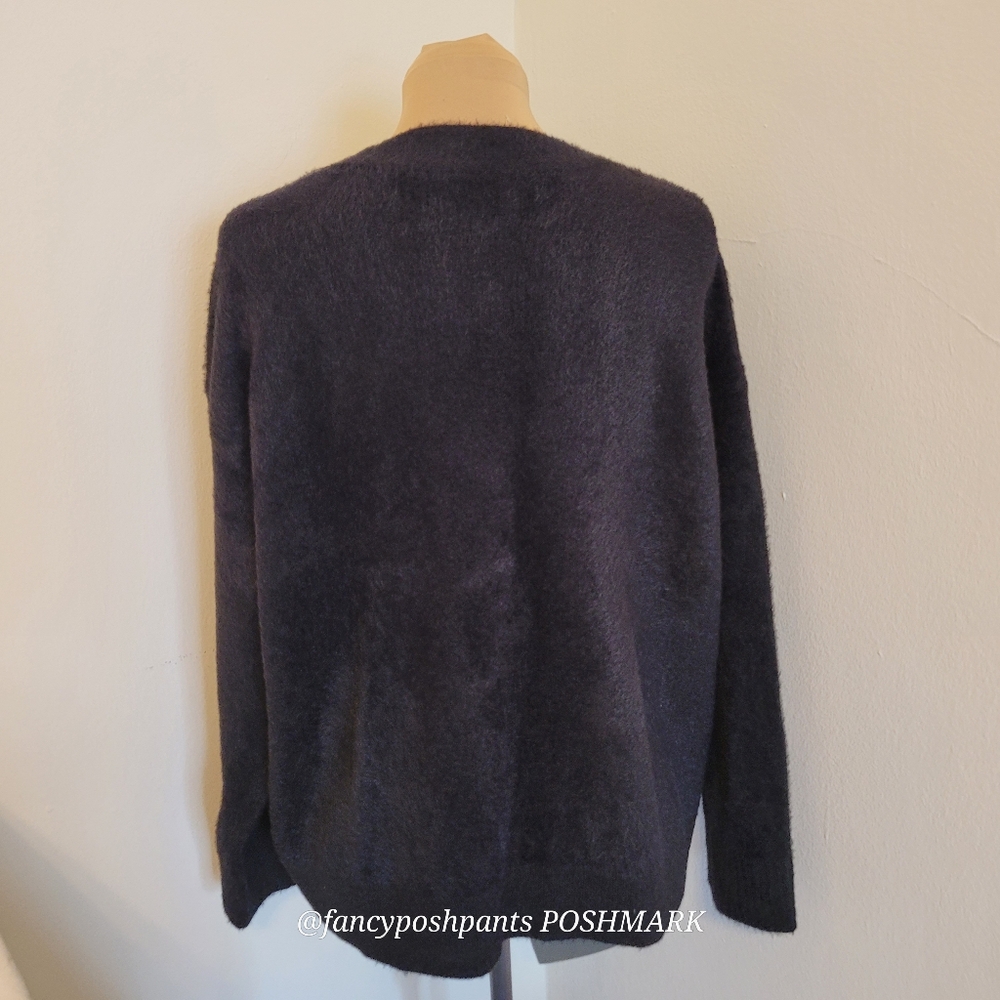 new! Black lux faux mohair boxy Vneck cardigan Liz Claiborne sweater rhinestone - Picture 17 of 17